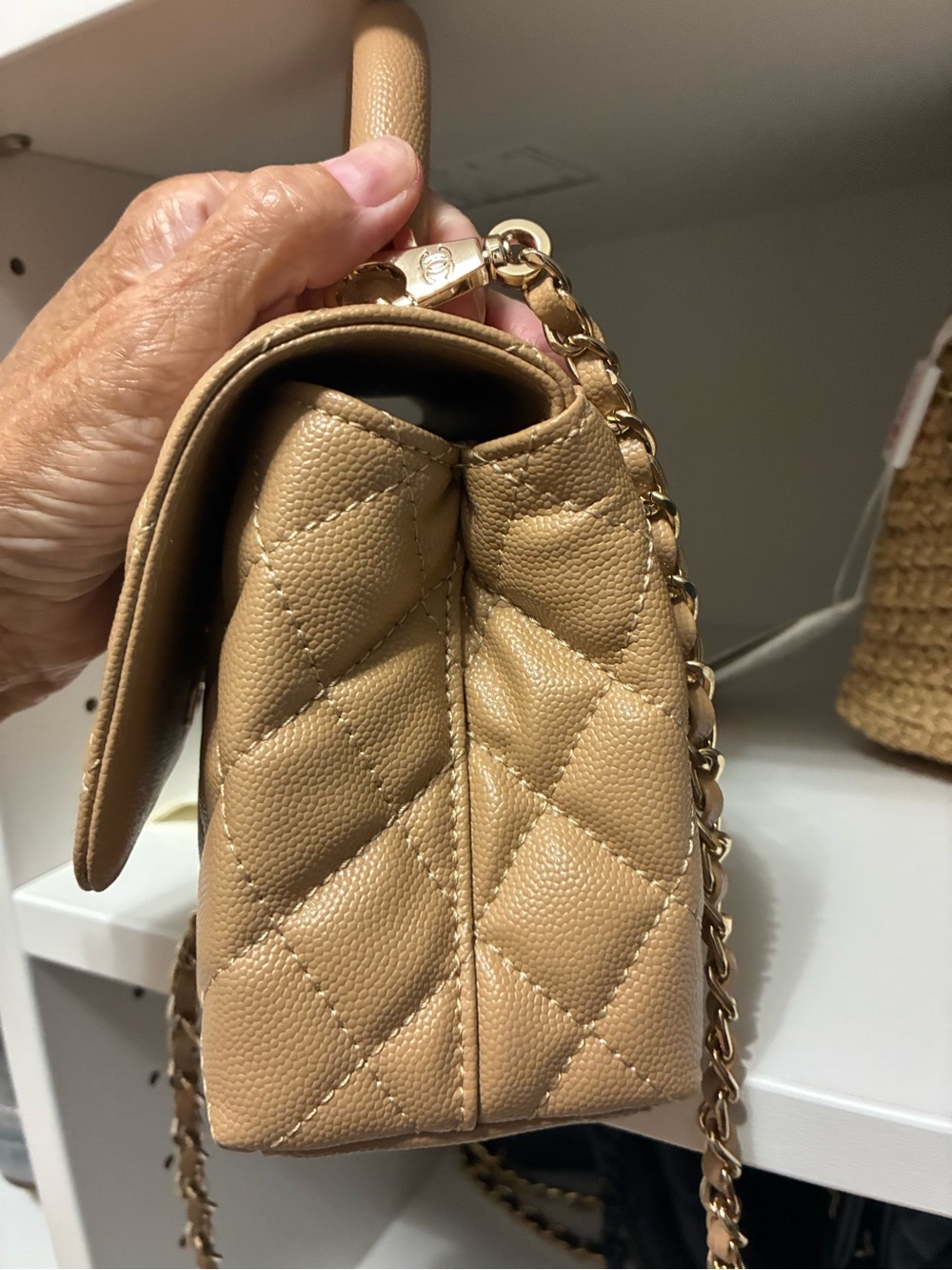 Quilted Tan Chain-Handle Shoulder/ cross body  Bag